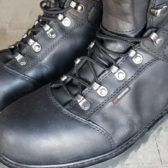 Red Wing Men's Leather 971 Size 9 E2 Steel Toe Waterproof Motorcycle Boots